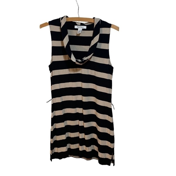 💰 WH |BM  Black & Tan Striped Cowl Neck Sleeveless Tunic or Mini Dress- Size S - Picture 2 of 8